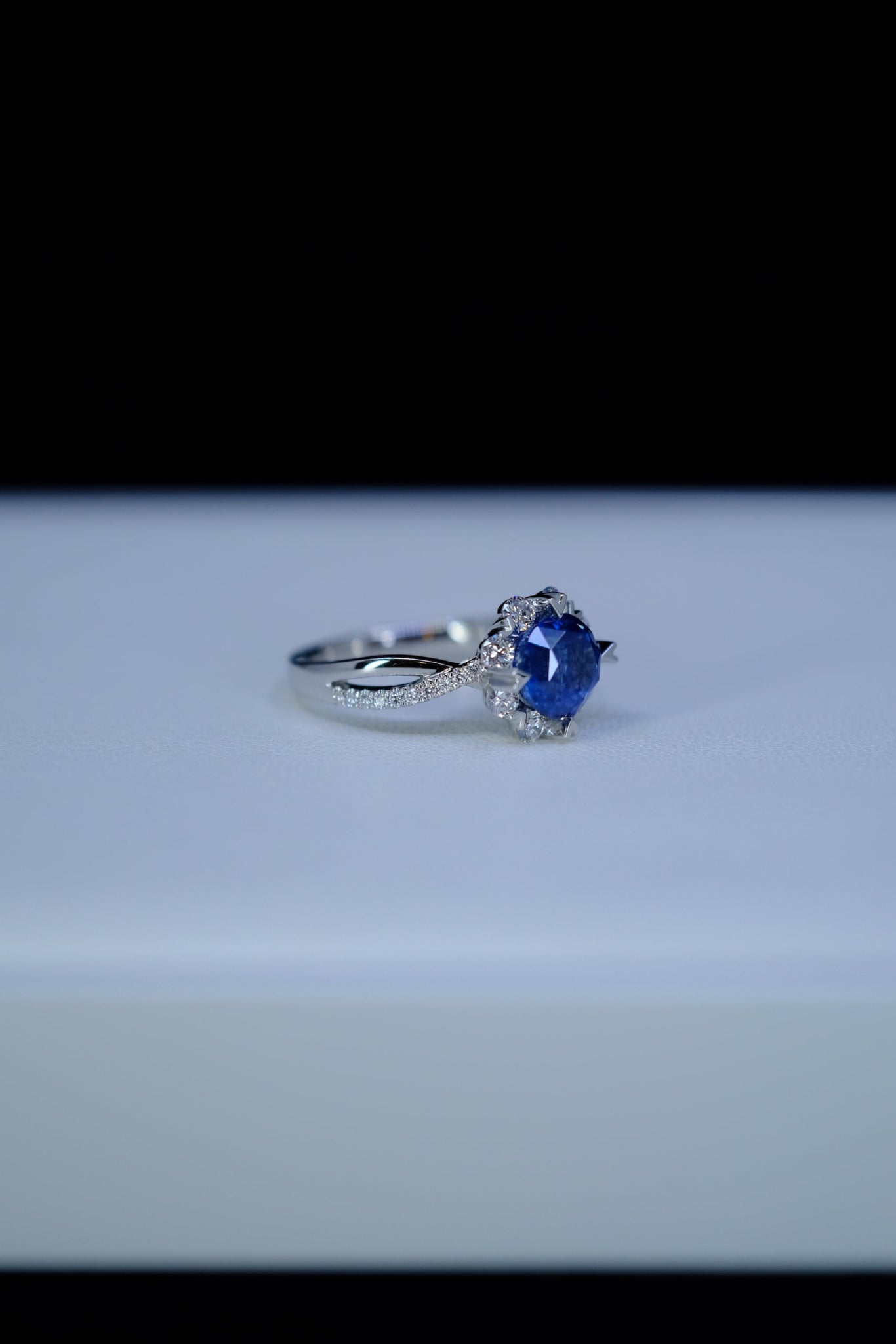 Bespoke Archive | Blue Sapphire and Diamond Ring in Platinum