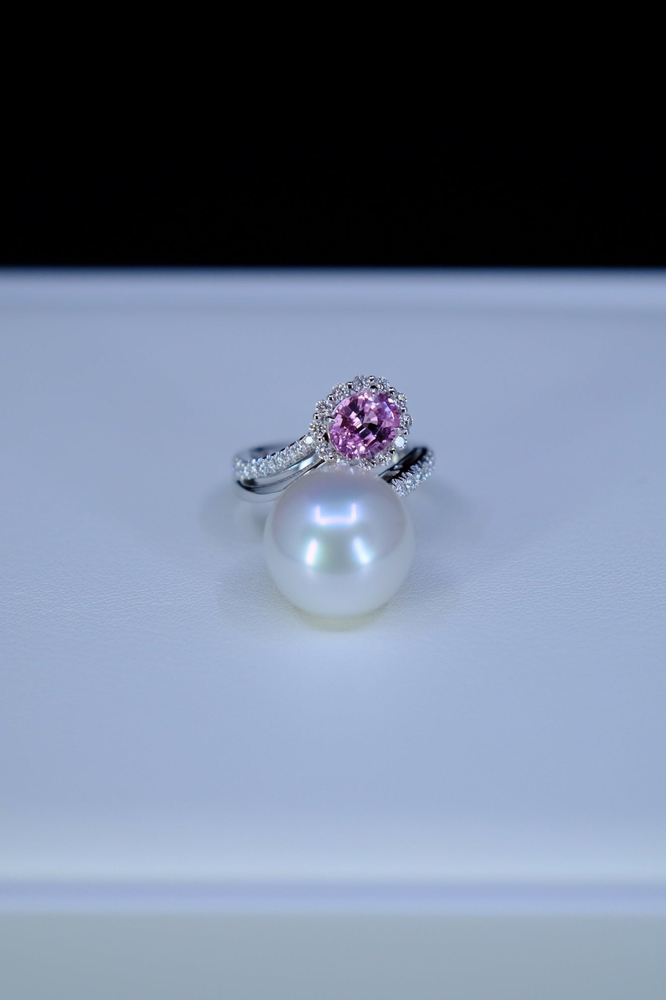 Bespoke Archive | White South Sea Pearl & Spinel & Diamond Ring in 18K White Gold