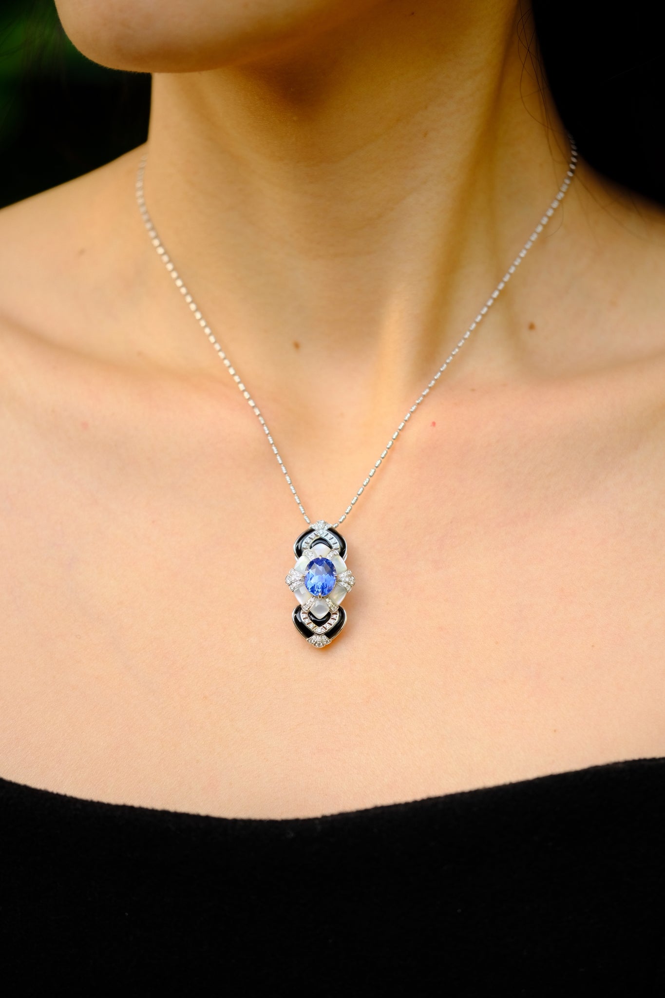 La Merveille | Blue Sapphire & Diamond & Onyx Multi-Wear Jewelry in 18K White Gold