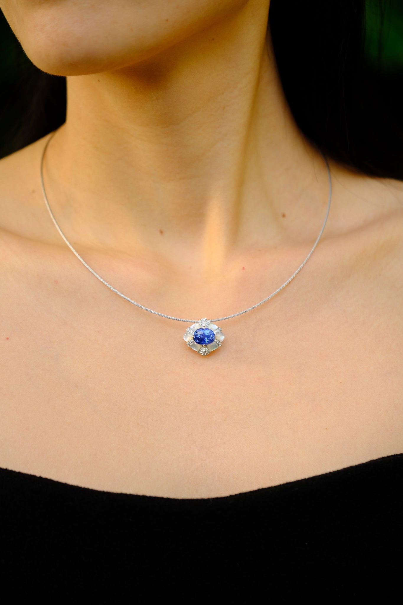 La Merveille | Blue Sapphire & Diamond & Onyx Multi-Wear Jewelry in 18K White Gold
