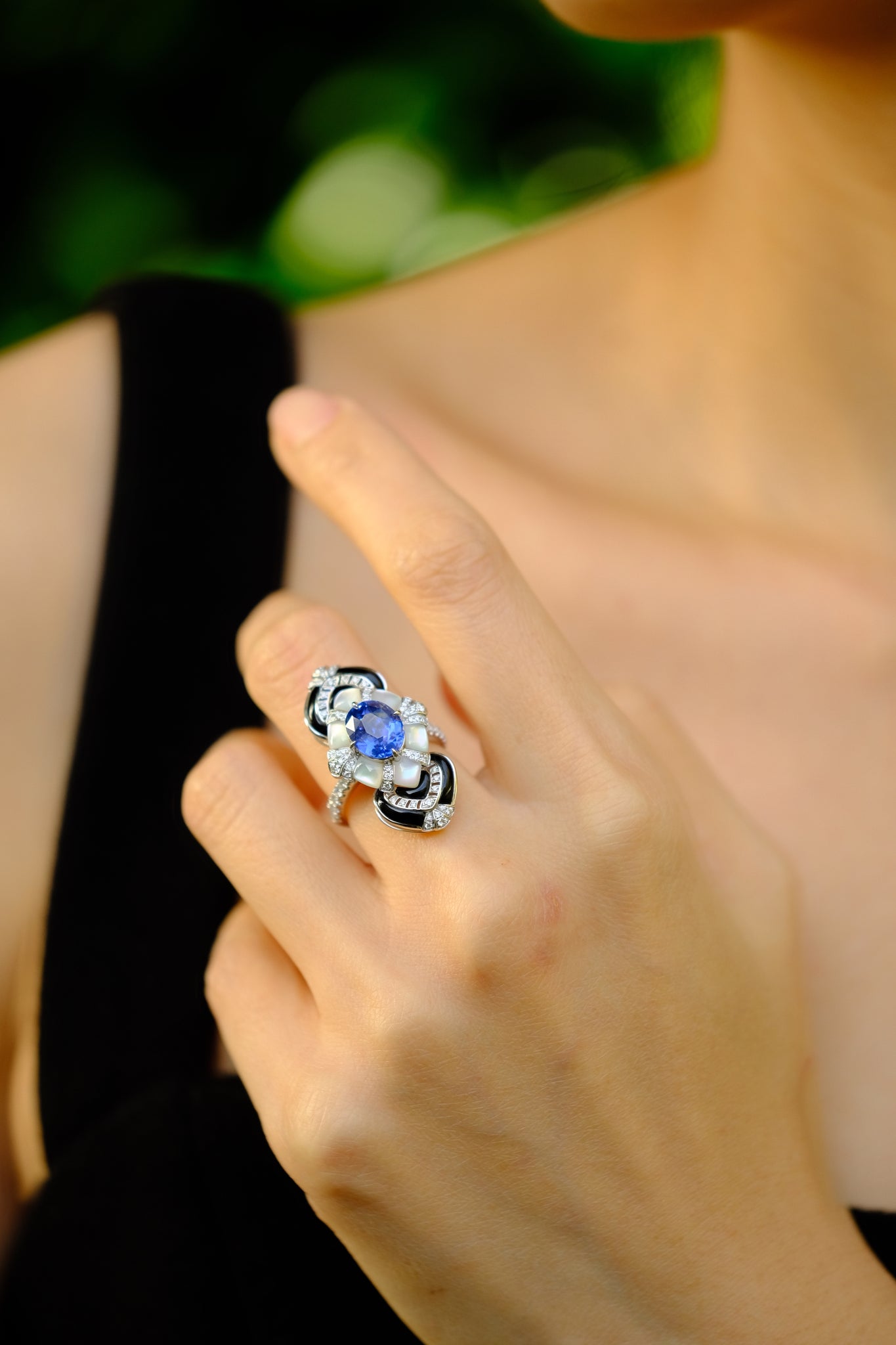 La Merveille | Blue Sapphire & Diamond & Onyx Multi-Wear Jewelry in 18K White Gold