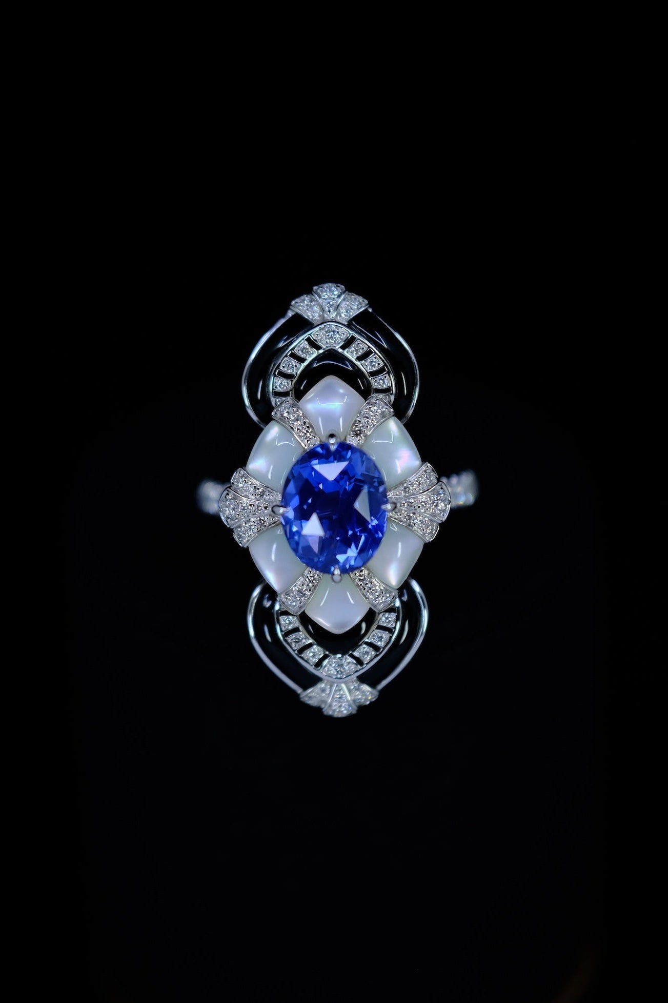 La Merveille | Blue Sapphire & Diamond & Onyx Multi-Wear Jewelry in 18K White Gold