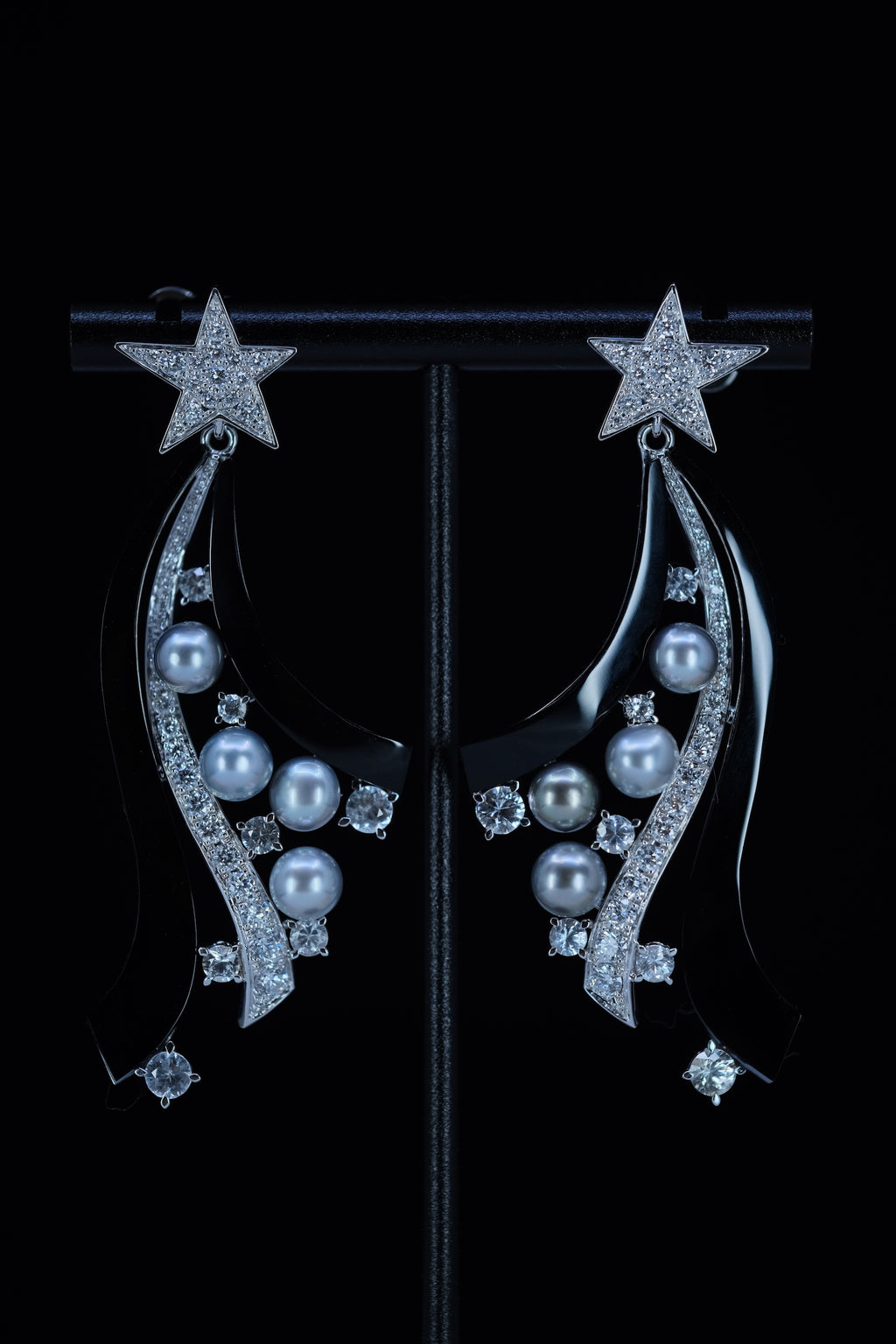 Galaxie | Tahitian Keshi Pearl & Diamond & White Sapphire & Onyx Multi ...